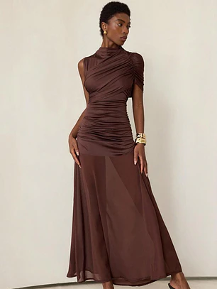 VESTIDO LARGO MARRON