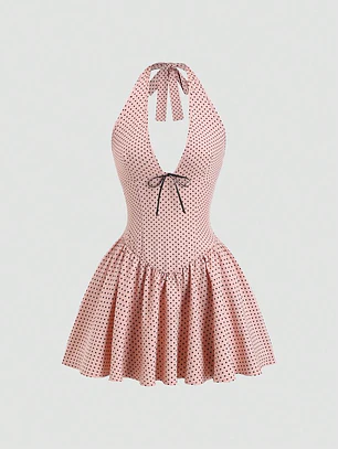 VESTIDO CORTO ROSA PALO DE LUNARES