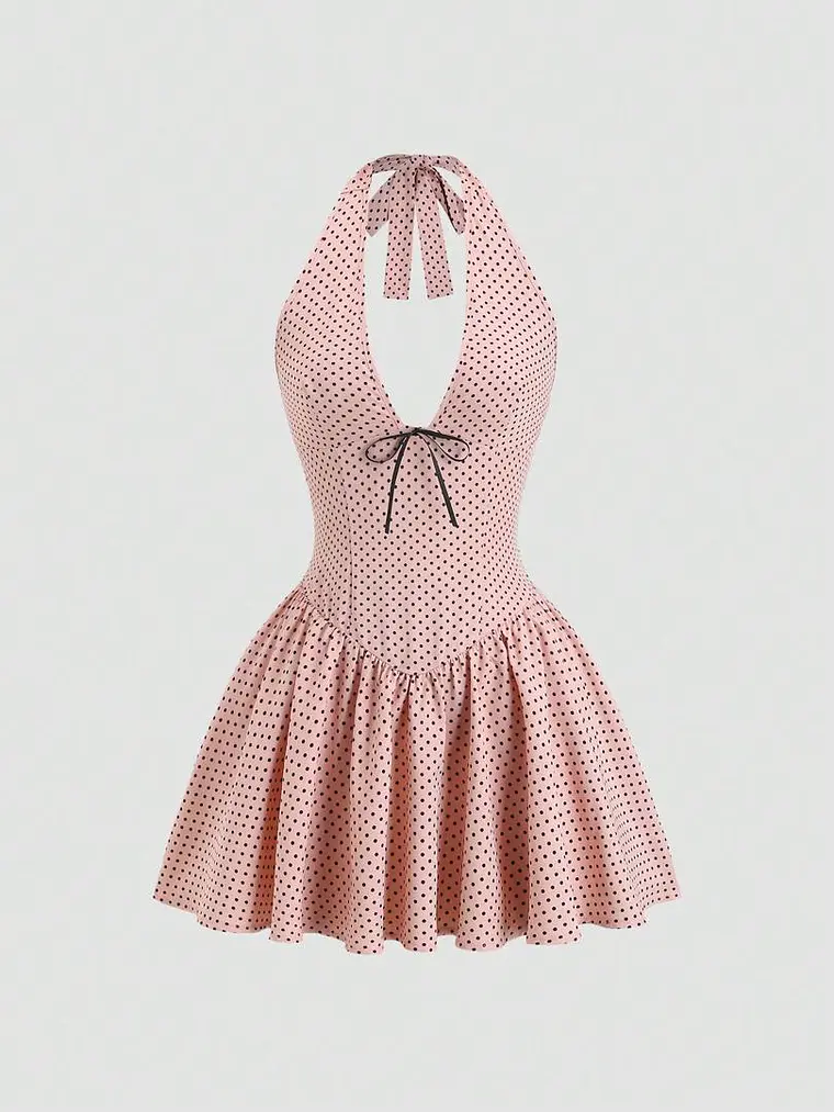 VESTIDO CORTO ROSA PALO DE LUNARES 1