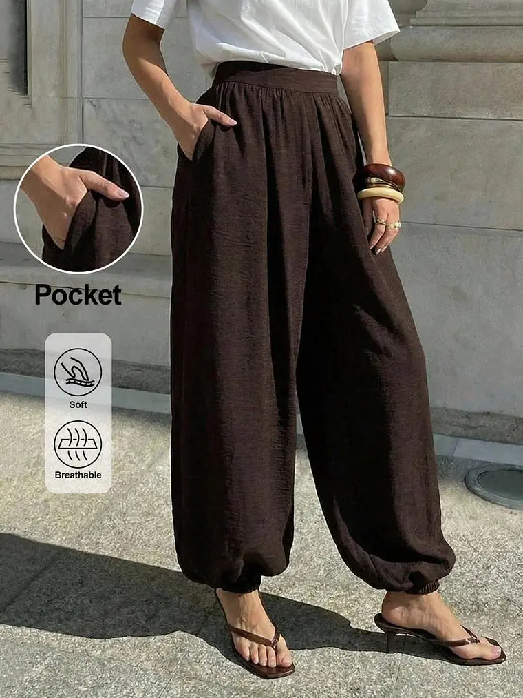 PANTALON HOLGADO UNICOLOR MARRON 1