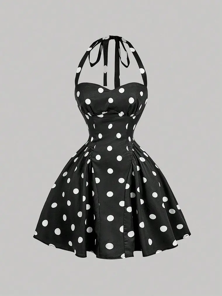 VESTIDO CORTE NEGRO DE LUNARES BLANCO 1