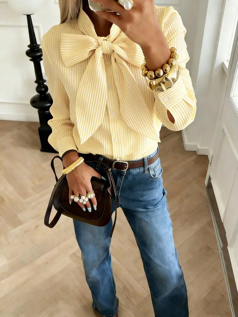 CAMISA AMARILLO CON  MOÑO DECORATIVO 1