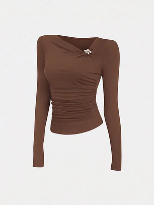BLUSA HOMBRO ASIMETRICO MARRON