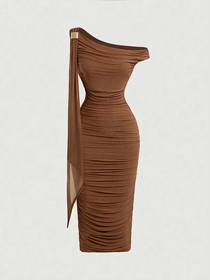 VESTIDO LARGO COLOR CAMEL