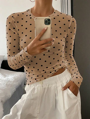 BLUSA CAQUI CON LUNARES NEGRO