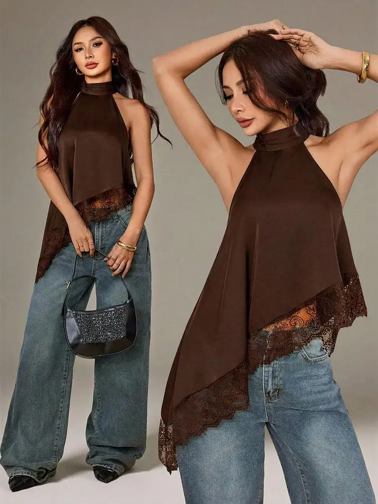 BLUSA MARRON DE ENCAJE 1