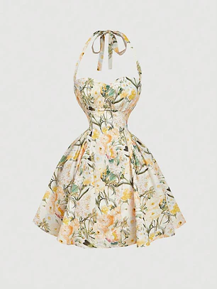 VESTIDO CORTO FLOREADO AMARILLO