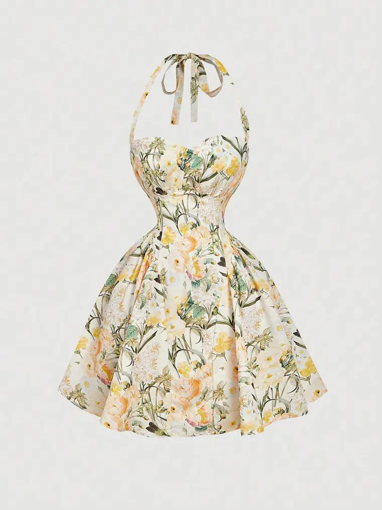 VESTIDO CORTO FLOREADO AMARILLO 1