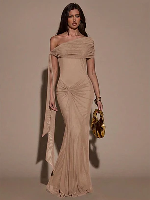VESTIDO LARGO CAQUI