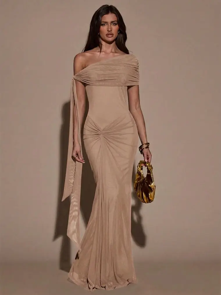 VESTIDO LARGO CAQUI 1