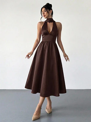VESTIDO LARGO MARRON