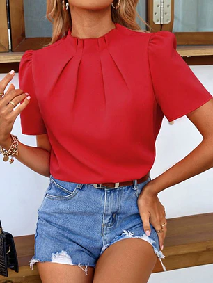 BLUSA CON CUELLO ALTO PLISADO