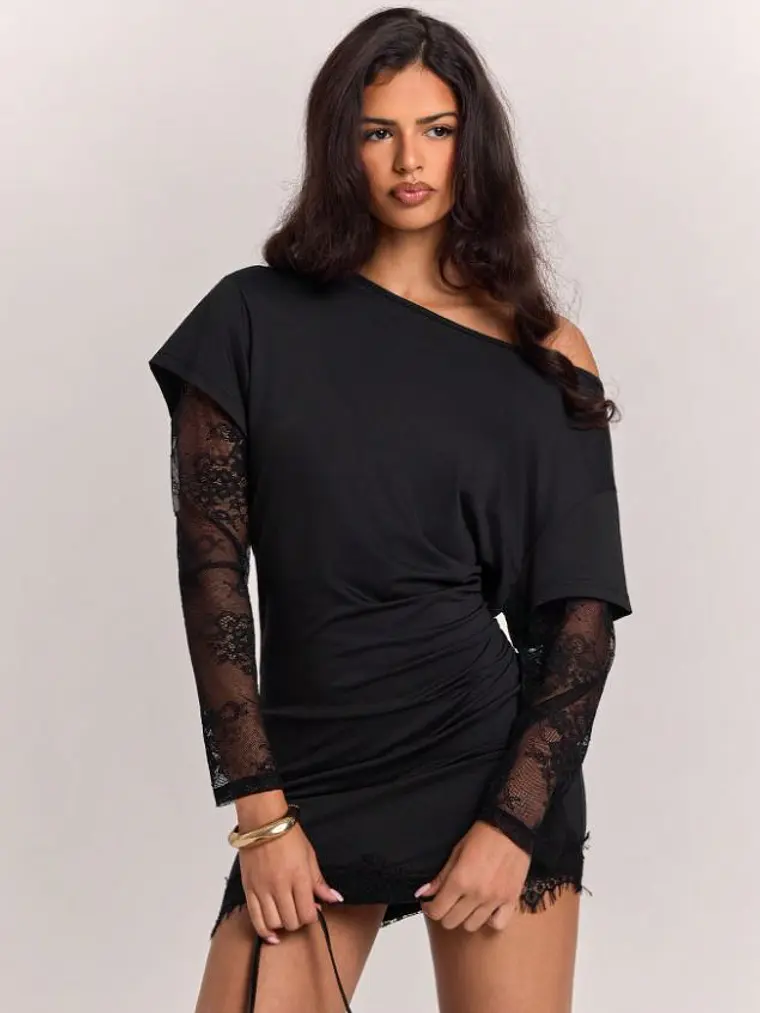 VESTIDO AJUSTADO MANGA LARGA CON ENCAJE 1
