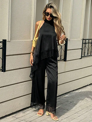 CONJUNTO SATEN CON BLUSA ASIMETRICA