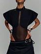 BODY SEXY CON CUELLO DE BOTONES Y MALLA TRASPARENTE - Miniatura 1