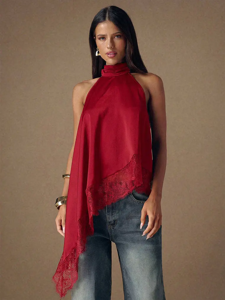BLUSA DE SATEN CON ENCAJE 1