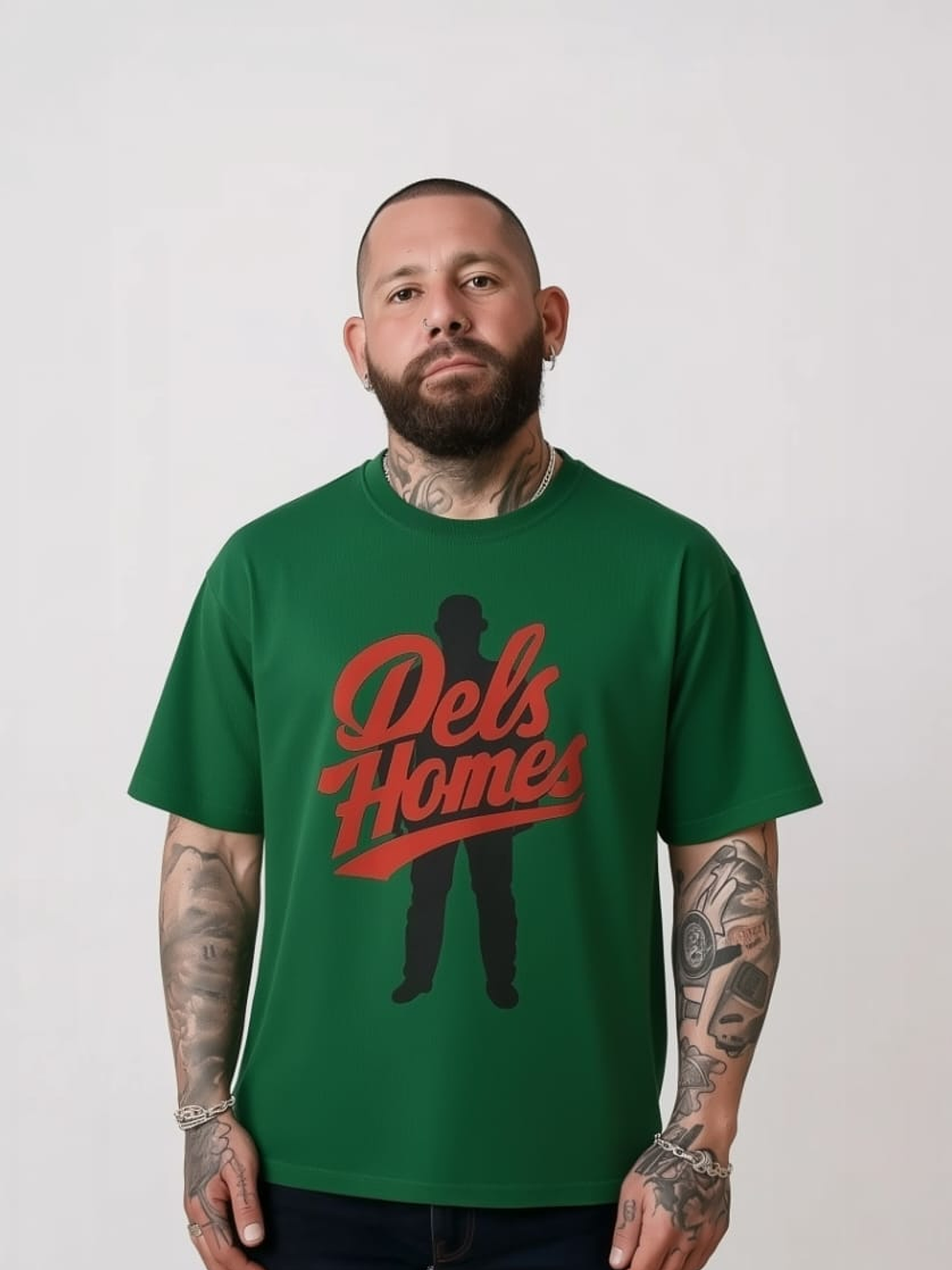 Polera verde de algodón con estampado oso. 1