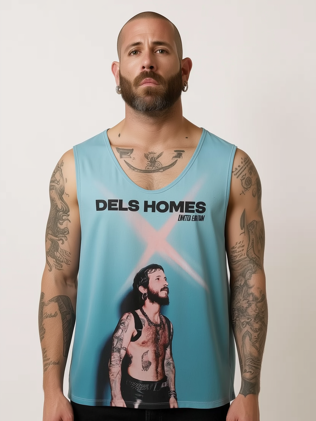 Polera sin manga estampado celeste 1