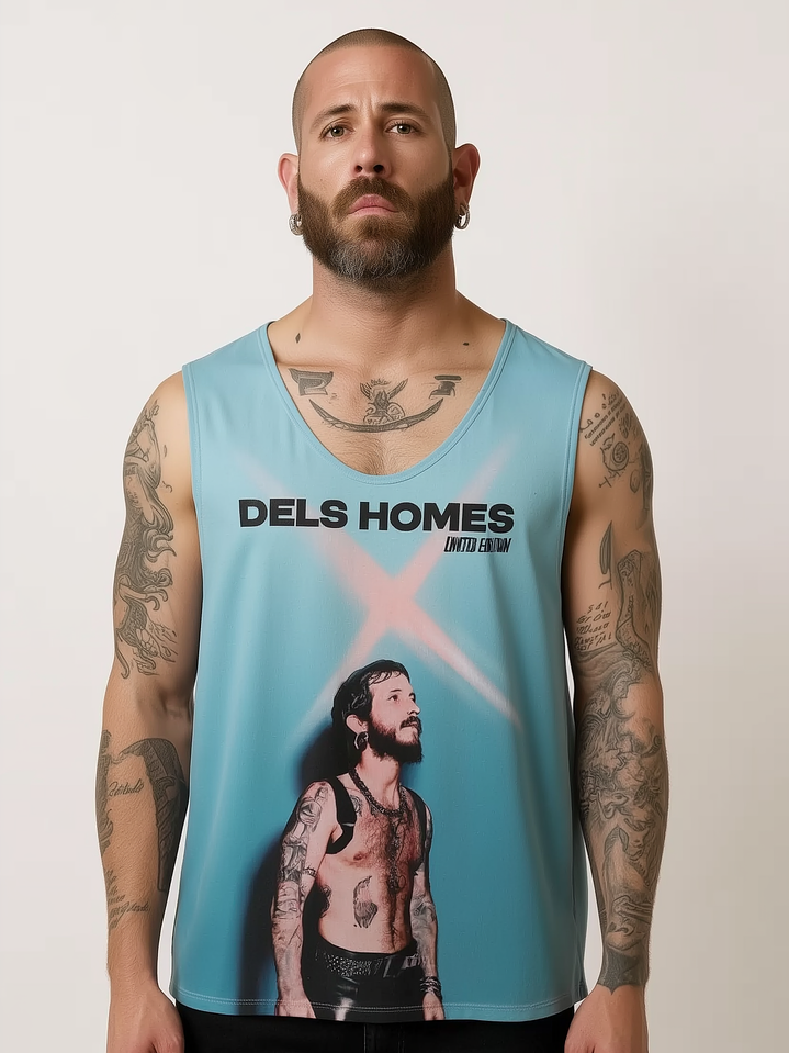 Polera sin manga estampado celeste 1