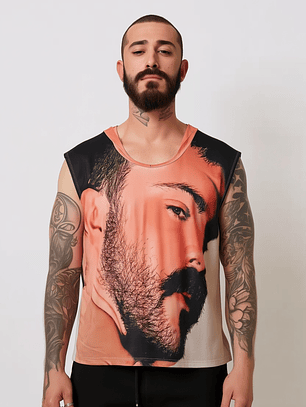 Polera sin manga terciopelo estampado rostro amarilo