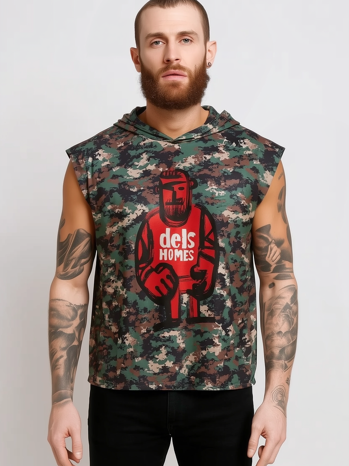 Polera sin manga terciopelo estampado camuflaje 1