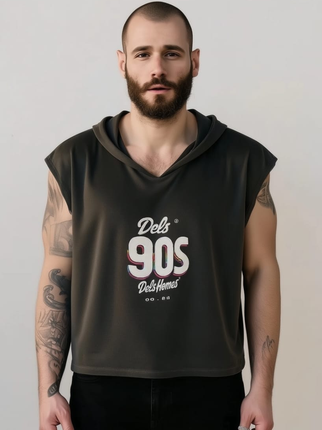 Polera sin manga terciopelo estampado negro 1