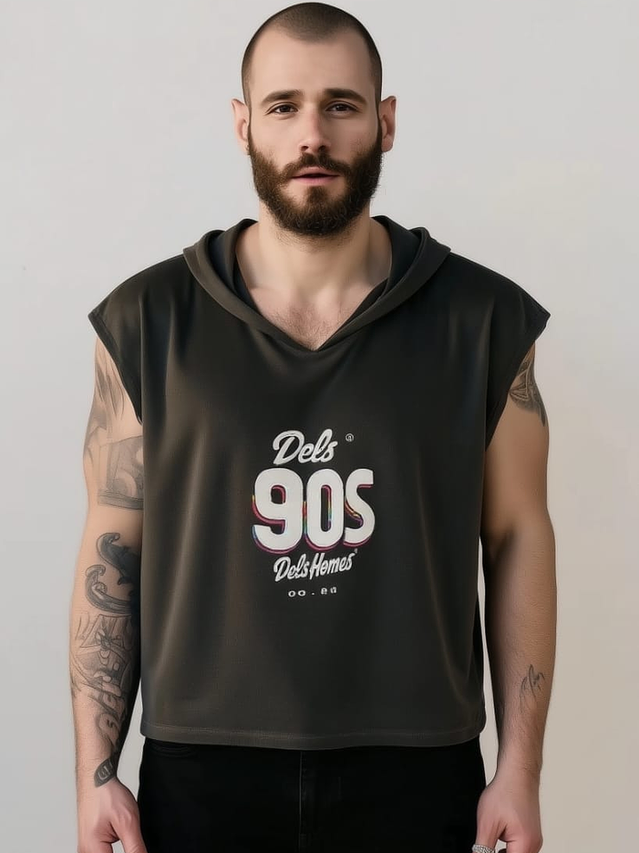 Polera sin manga terciopelo estampado negro 1