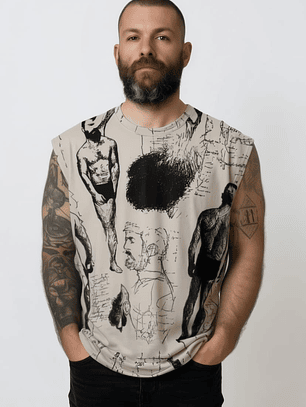 Polera sin manga terciopelo estampado blanco y negro