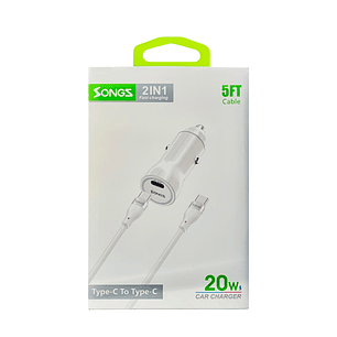 Cargador Songz De Auto Carga Rapida  Type C To Type C 20W 617930354518