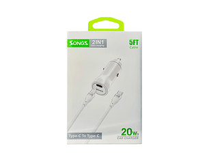 Cargador Songz De Auto Carga Rapida 2En1 Type C To Iphone  617930354525