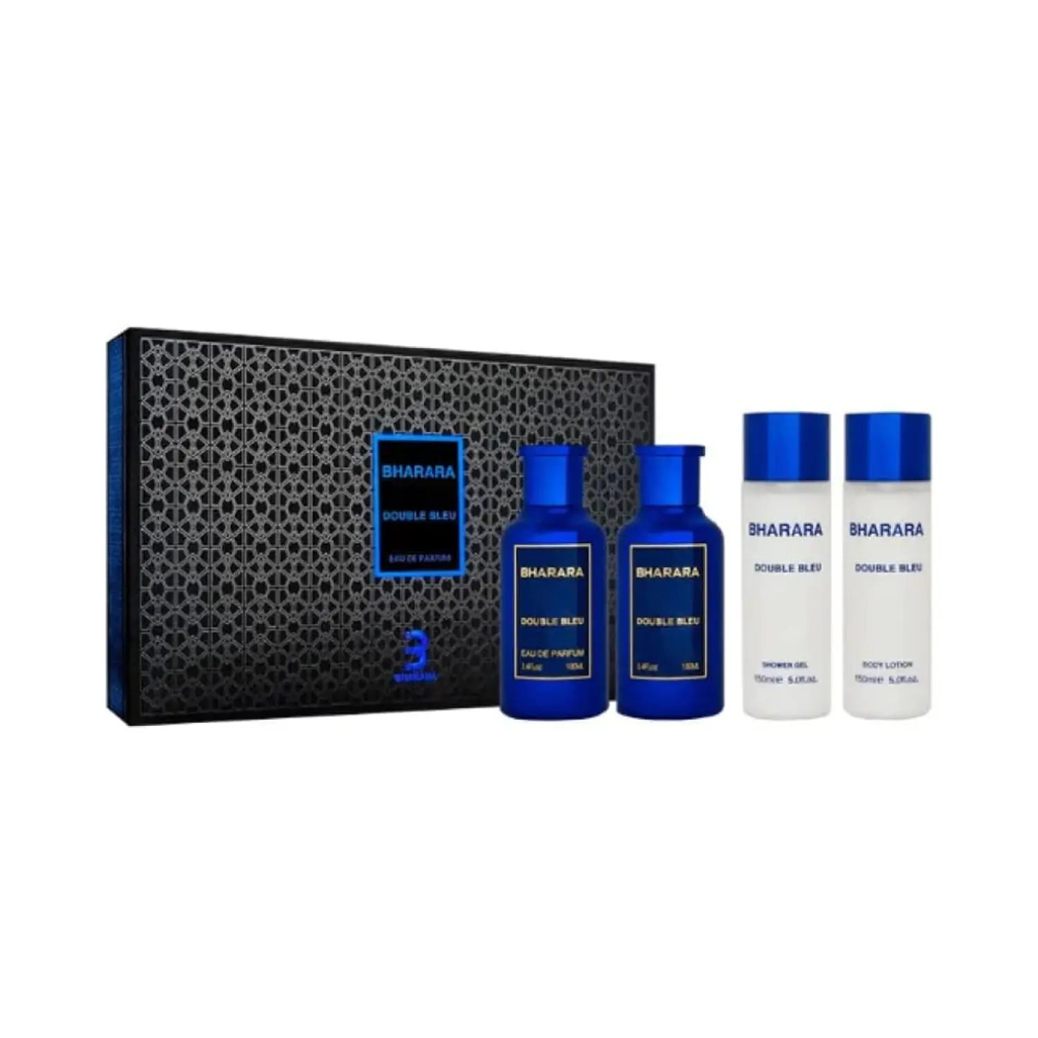 Perfume Bharara Double Bleu Hombre Edp 100 ml / Edp 100 / Shower Gel 150 ml / Body Lotion 100 ml Estuche