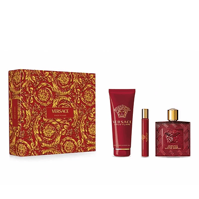 Perfume Eros Flame Versace Varon Edp 100 Ml / 10 Ml / Shower Gel 100 Ml Estuche