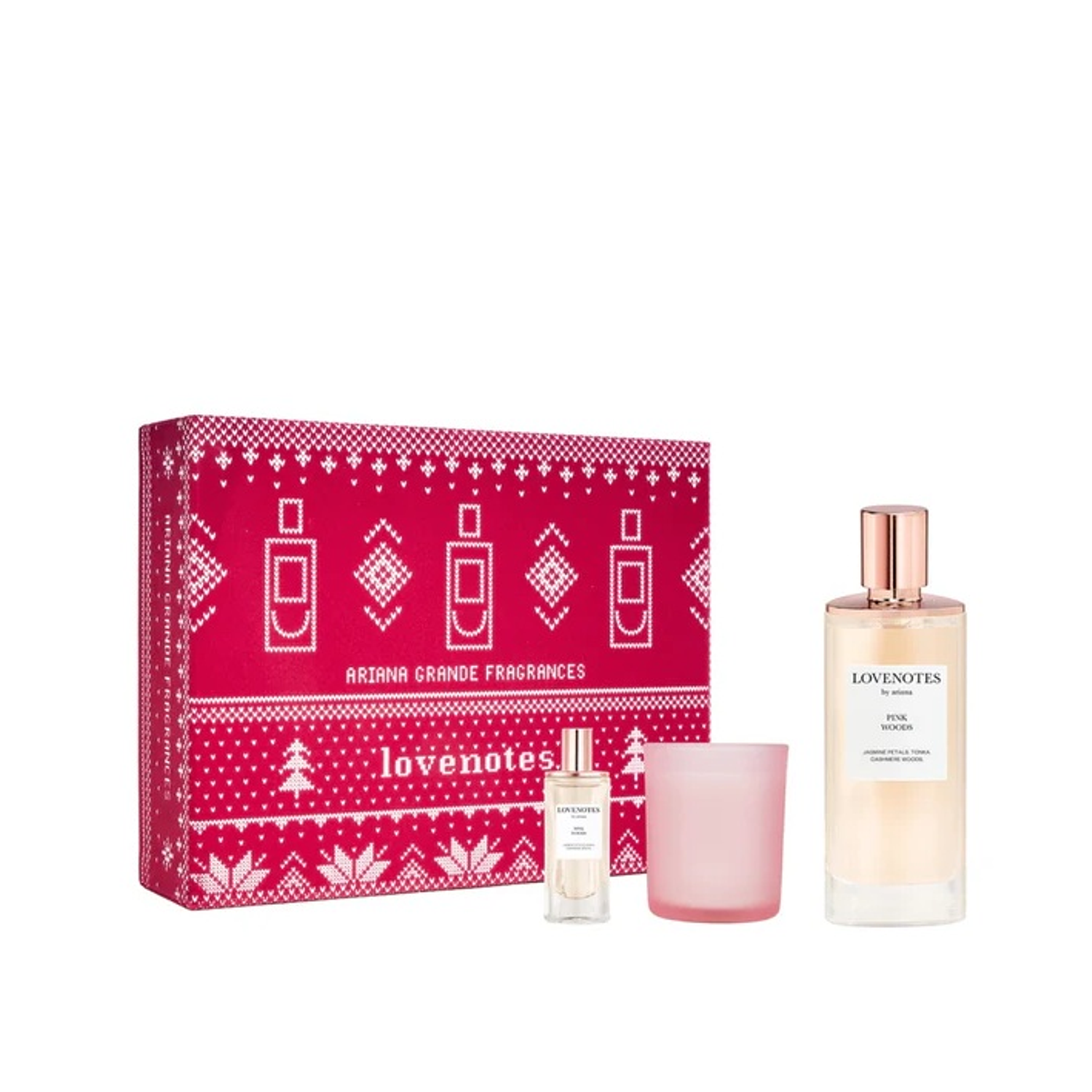 PERFUME LOVENOTES PINK WOODS ARIANA GRANDE DAMA EDP 125 ML / DELUXE MINI / CANDLE ESTUCHE
