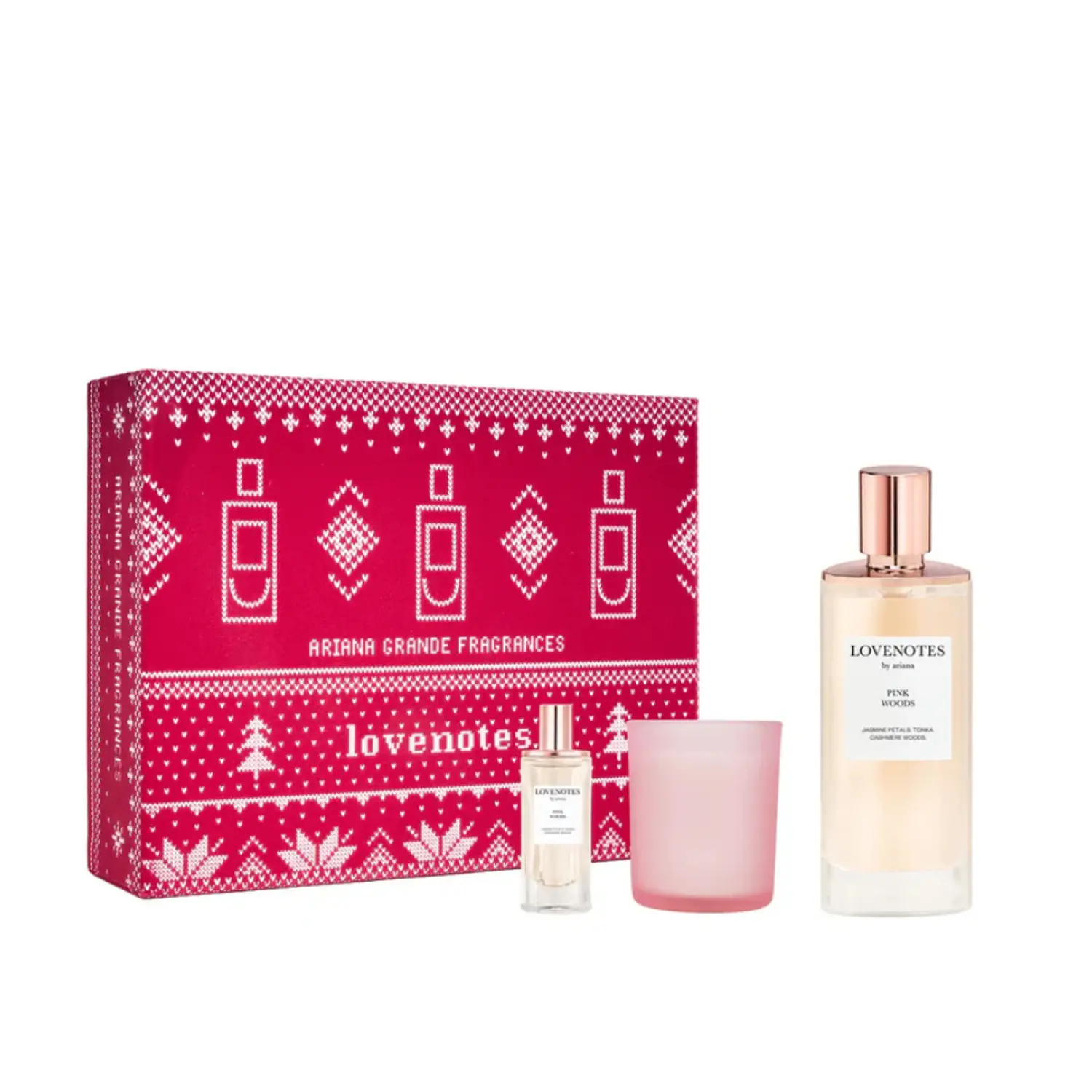 PERFUME LOVENOTES PINK WOODS ARIANA GRANDE DAMA EDP 125 ML / DELUXE MINI / CANDLE ESTUCHE