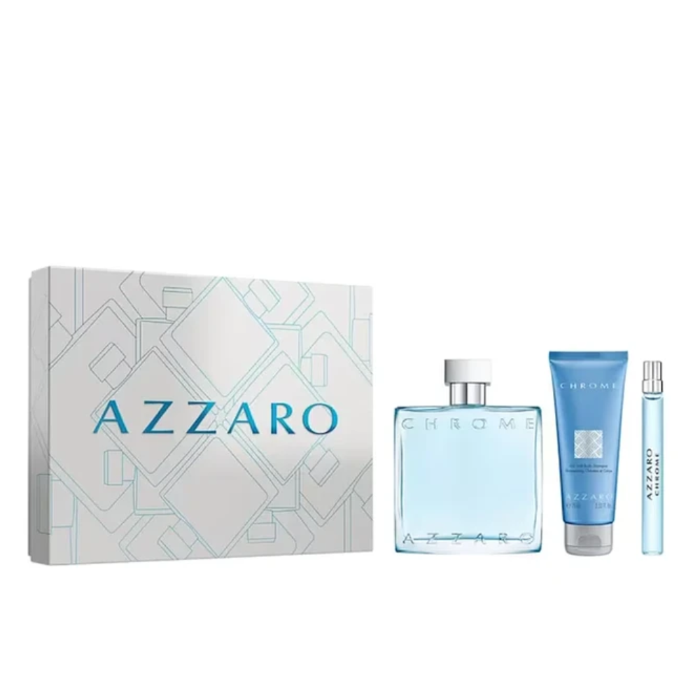 Perfume Azzaro Chrome Varon Edt 100 ml / 10 ml / Hair & Body Shampoo 75 ml Estuche