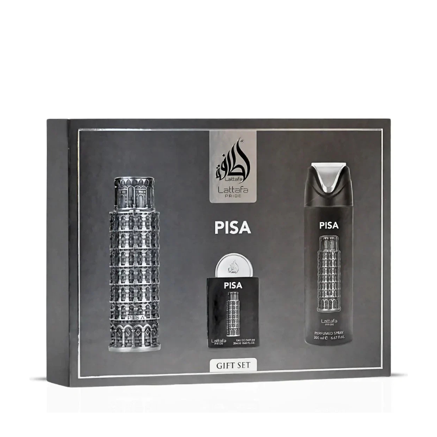 PERFUME LATTAFA PRIDE PISA UNISEX EDP 100 ML / 20 ML / DESODORANTE 200 ML / ESTUCHE