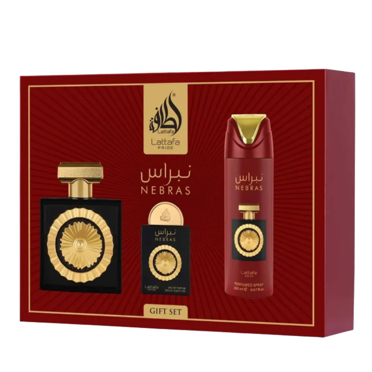 PERFUME LATTAFA PRIDE NEBRAS UNISEX EDP 100 ML / 20 ML / PERFUME SPRAY 200 ML ESTUCHE