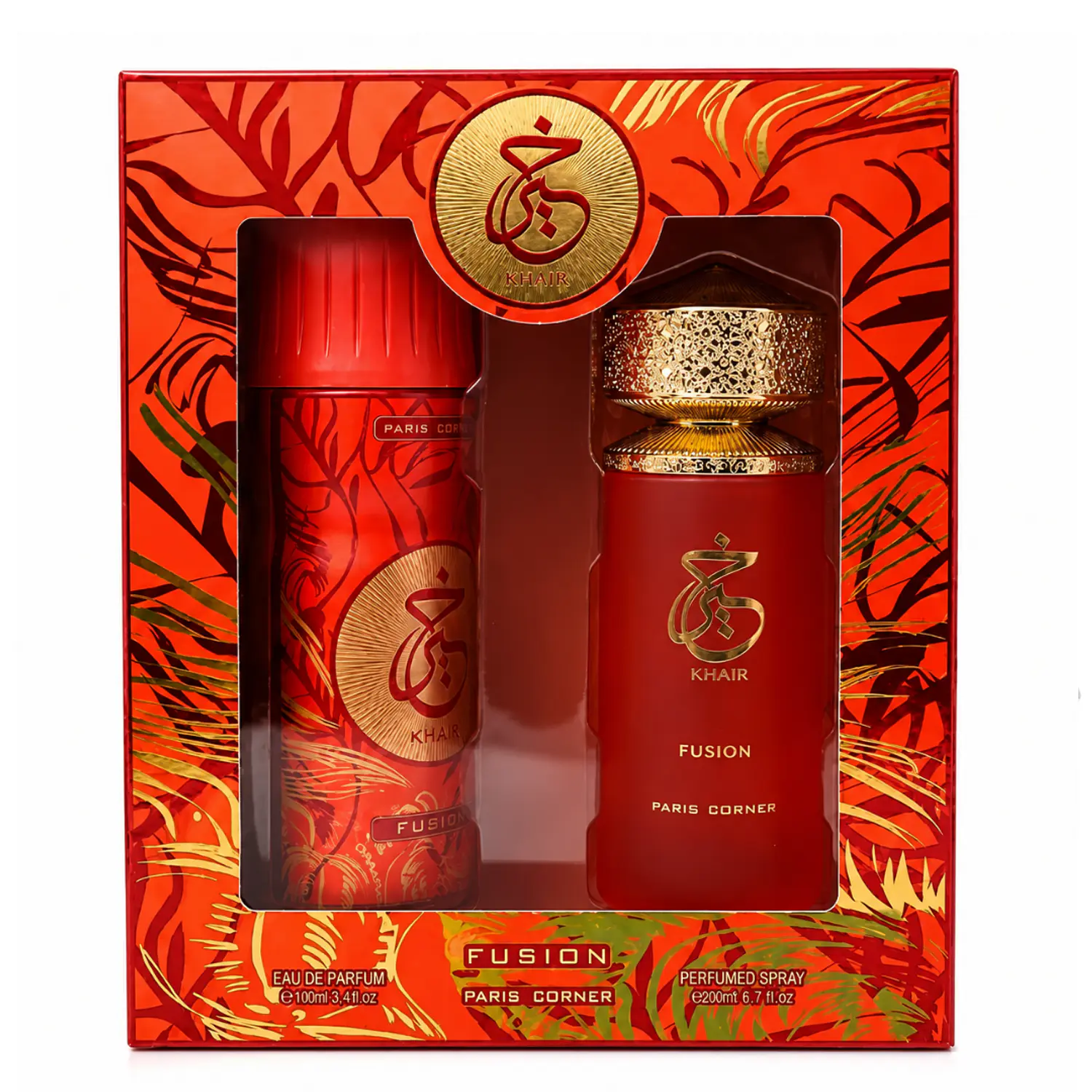 PERFUME PARIS CORNER KHAIR FUSION UNISEX EDP 100 ML / BODY SPRAY 200 ML ESTUCHE