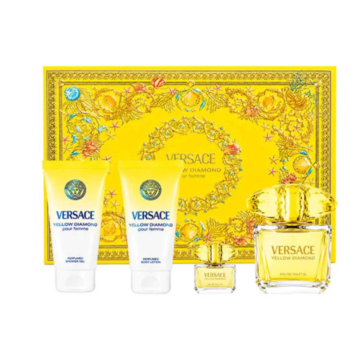 PERFUME VERSACE YELLOW DIAMOND DAMA EDT 90 ML / BODY LOTION 100 ML / 5 ML / SHOWER GEL 100 ML / BODY LOTION 100 ML ESTUCHE