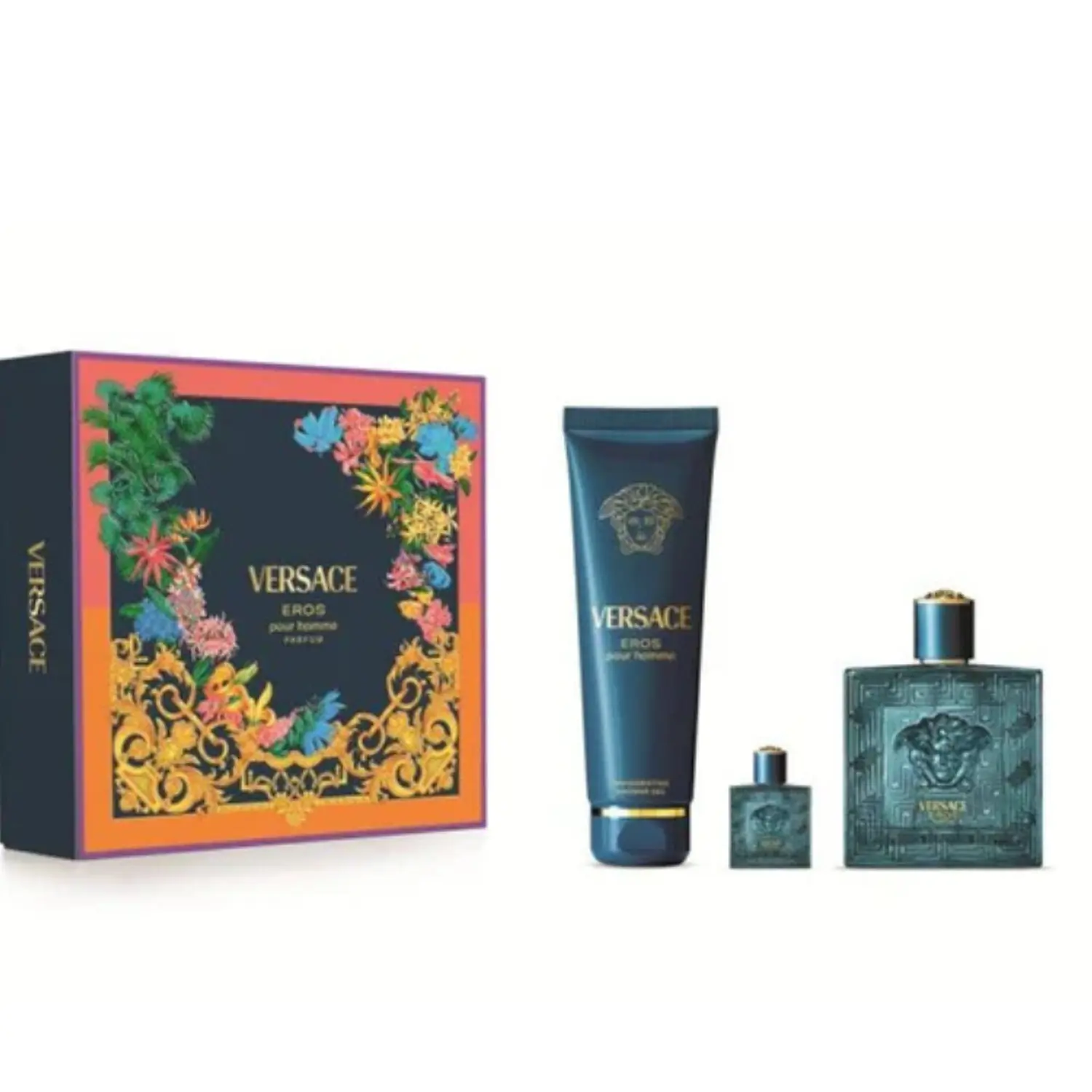 PERFUME EROS PARFUM VERSACE HOMBRE PARFUM 100 ML / 5 ML / SHOWER GEL 150 ML ESTUCHE