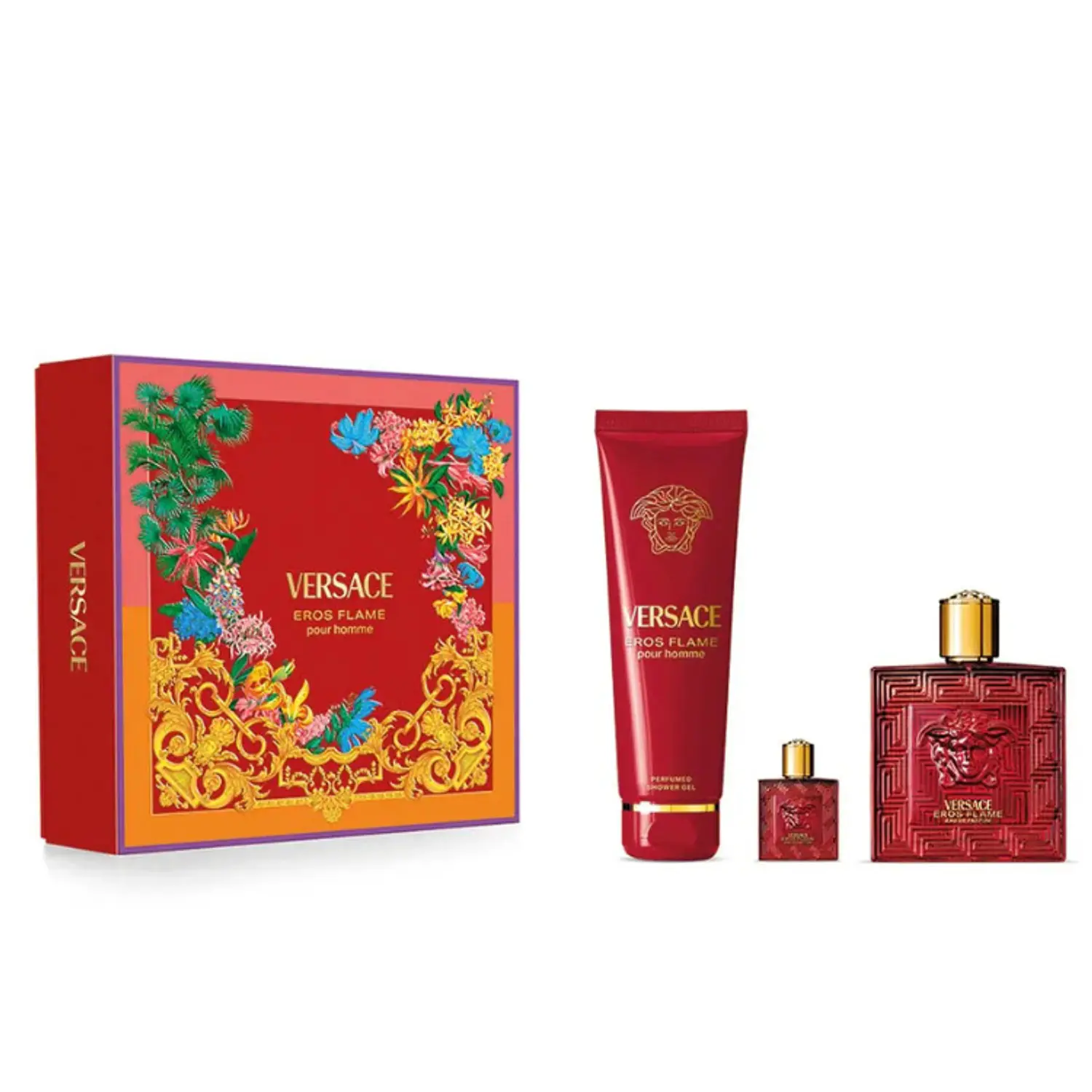 PERFUME EROS FLAME VERSACE VARON EDP 100 ML / 5 ML / SHOWER GEL 150 ML ESTUCHE