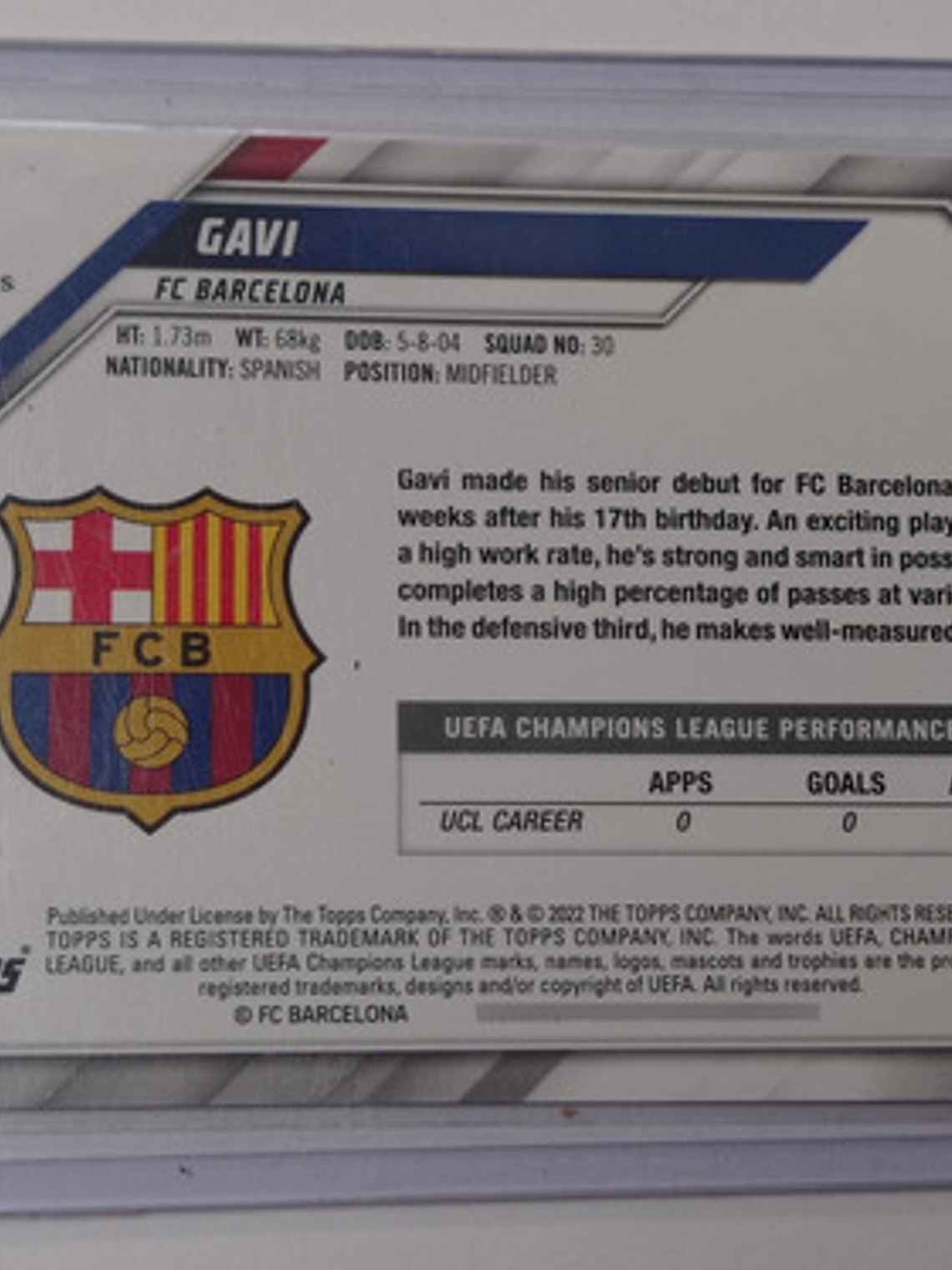 Carta Topps Gavi 50 Barcelona 2022 Champions League 2