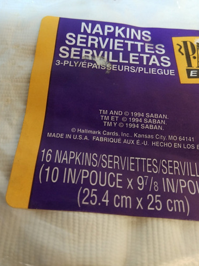 Power Rangers Pack Servilletas 1994 Cumpleaños 4