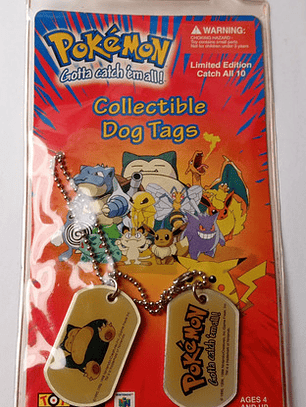 Dog Tag Pokémon Snorlax 1999 Toysite Nintendo Placa Metalica