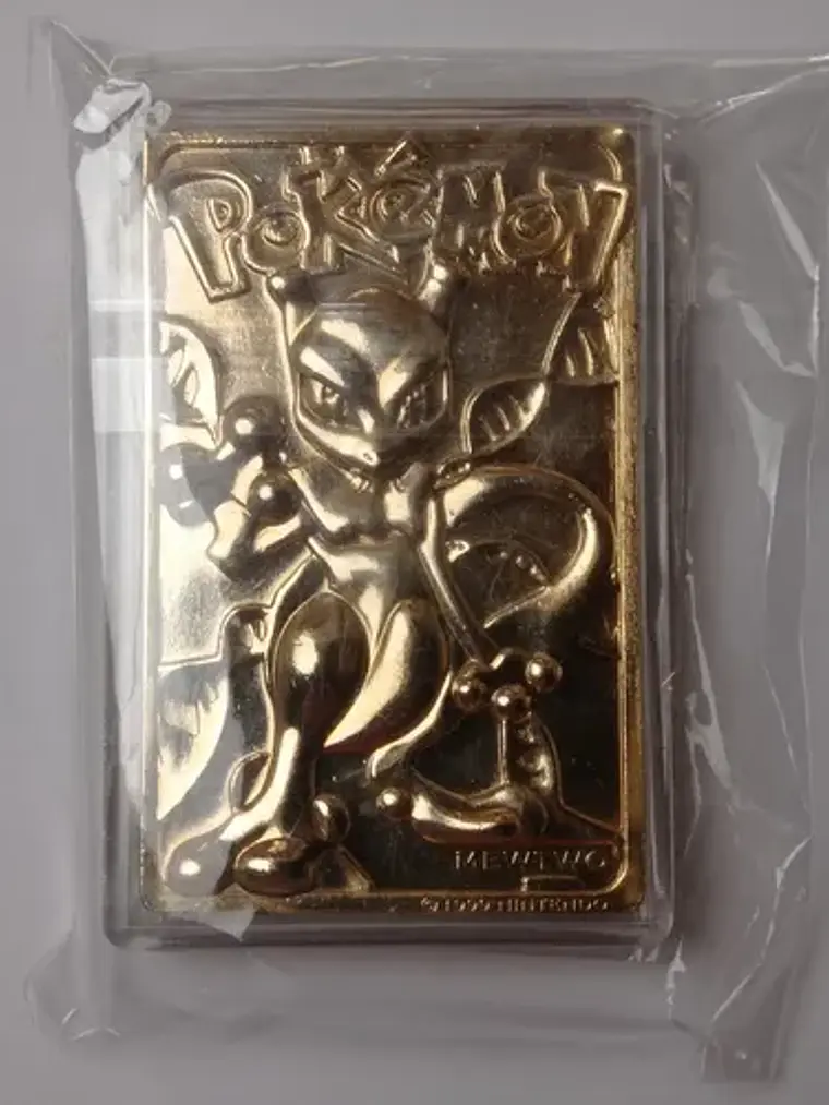 Placa Mewtwo 1999 Pokemon Nintendo Bañada Oro Placa Mewtwo 4