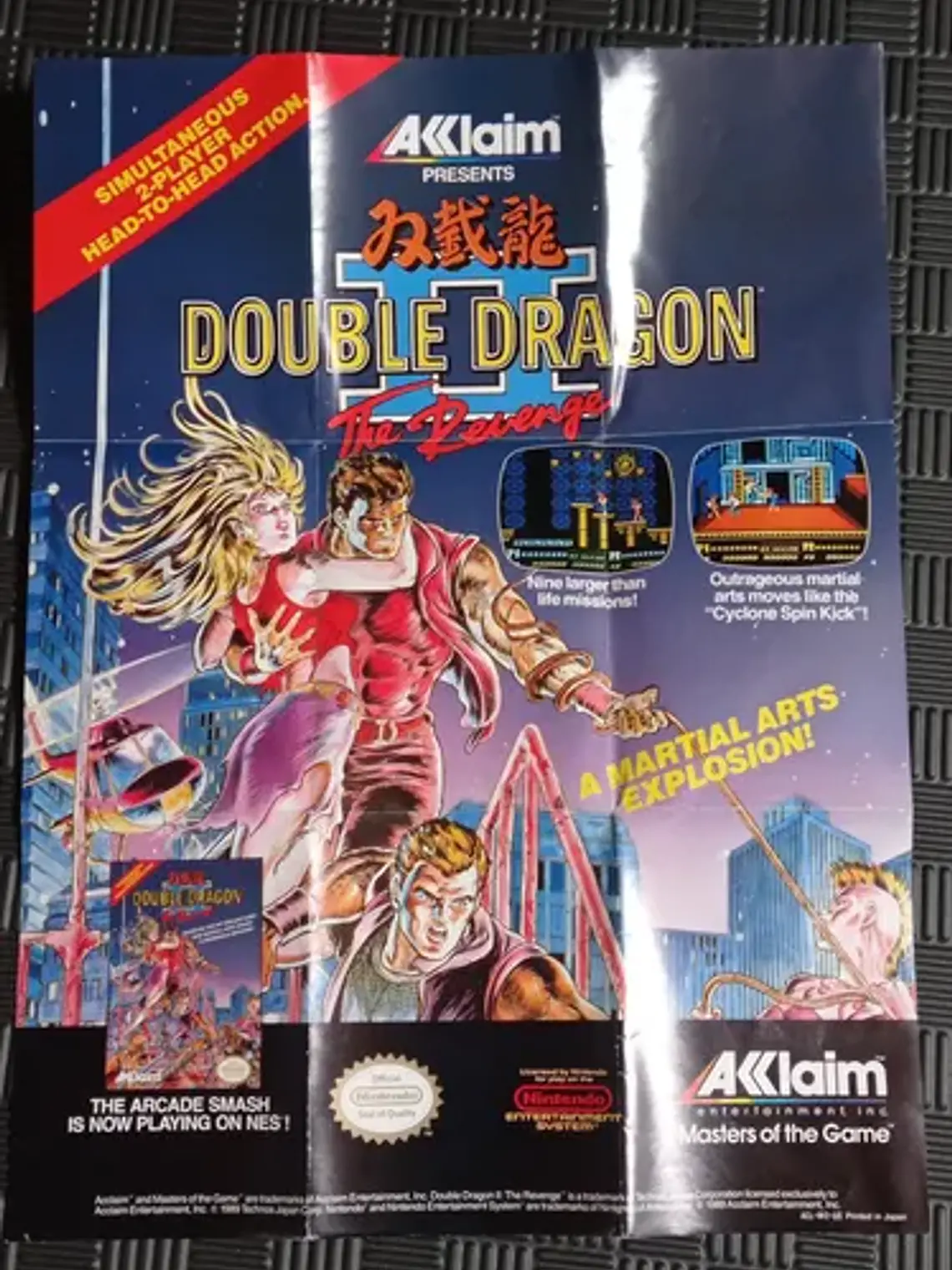 Póster Nintendo Double Dragon II 1989 Nes Acclaim 1
