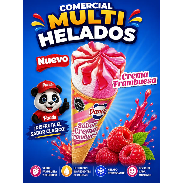 Cono panda crema frambuesa x16