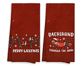 Pack 2 Paños De Cocina Navideños Diseño Perro Salchicha