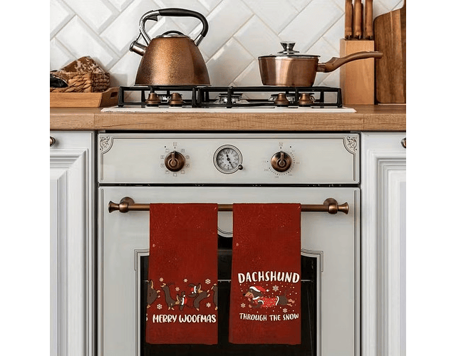 Pack 2 Paños De Cocina Navideños Diseño Perro Salchicha