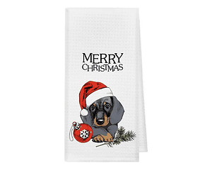 Paño De Cocina Navideño Diseño Perro Salchicha